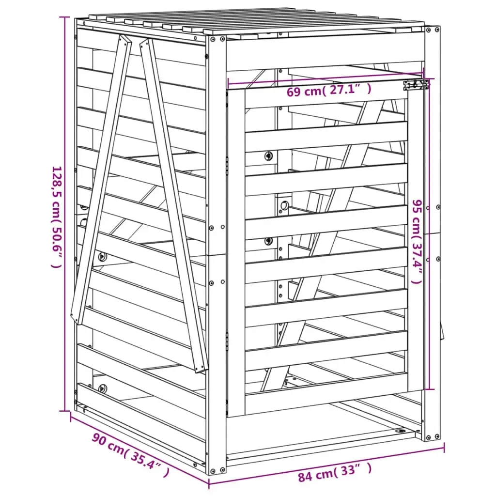 Wheelie Bin Storage 84x90x128.5 cm Solid Wood Pine 825100