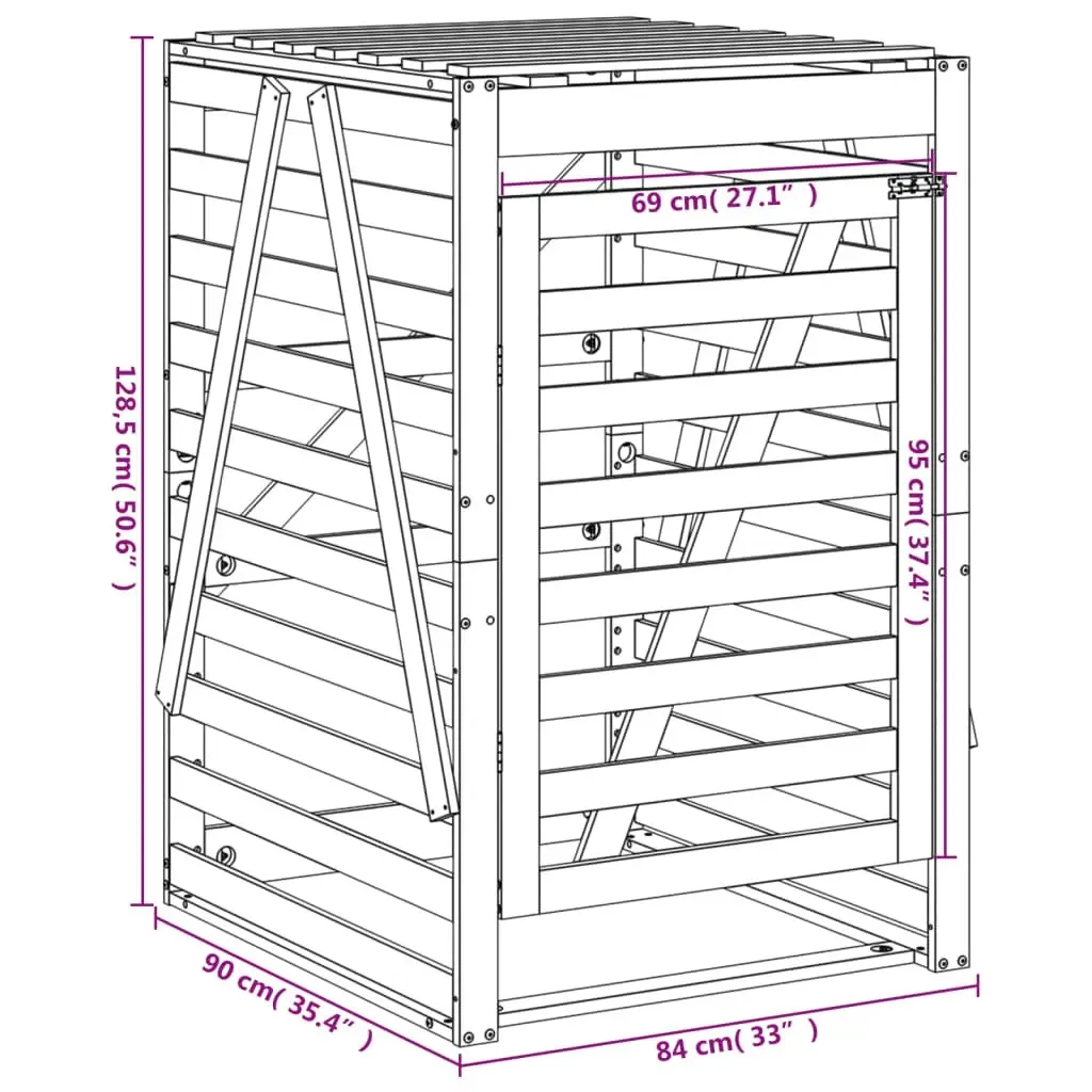 Wheelie Bin Storage Black 84x90x128.5 cm Solid Wood Pine 825104