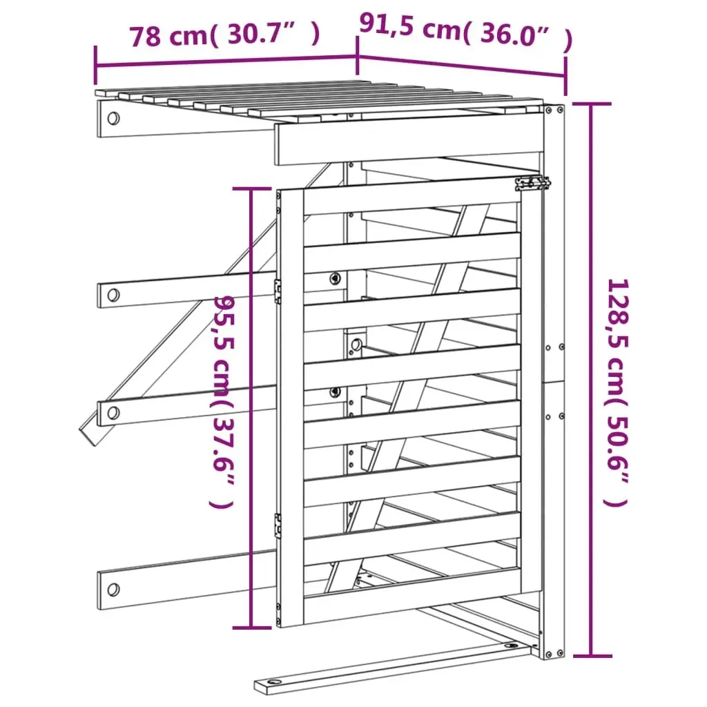 Wheelie Bin Storage Extension Black Solid Wood Pine 825111