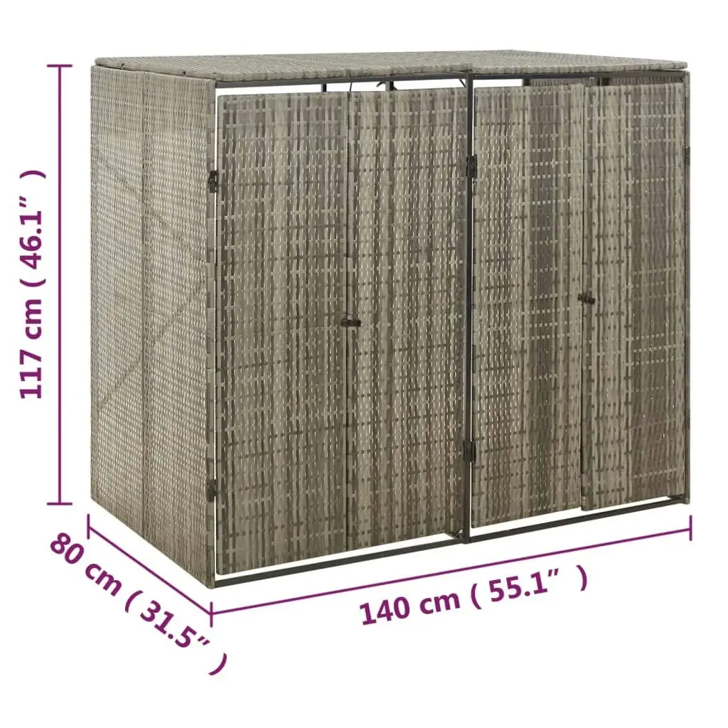 Double Wheelie Bin Shed Grey 140x80x117 cm Poly Rattan 319865