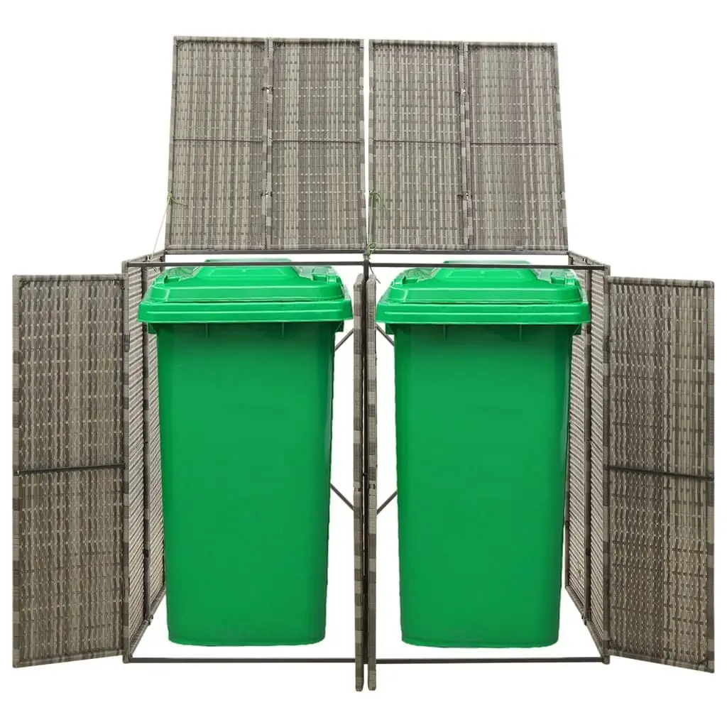 Double Wheelie Bin Shed Grey 140x80x117 cm Poly Rattan 319865