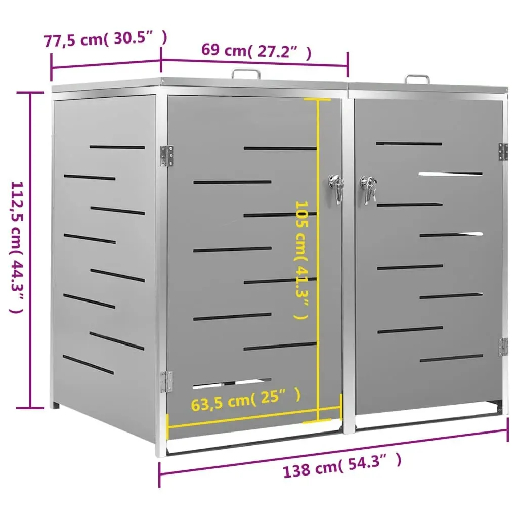 Double Wheelie Bin Shed 138x77.5x112.5 cm Stainless Steel 149559