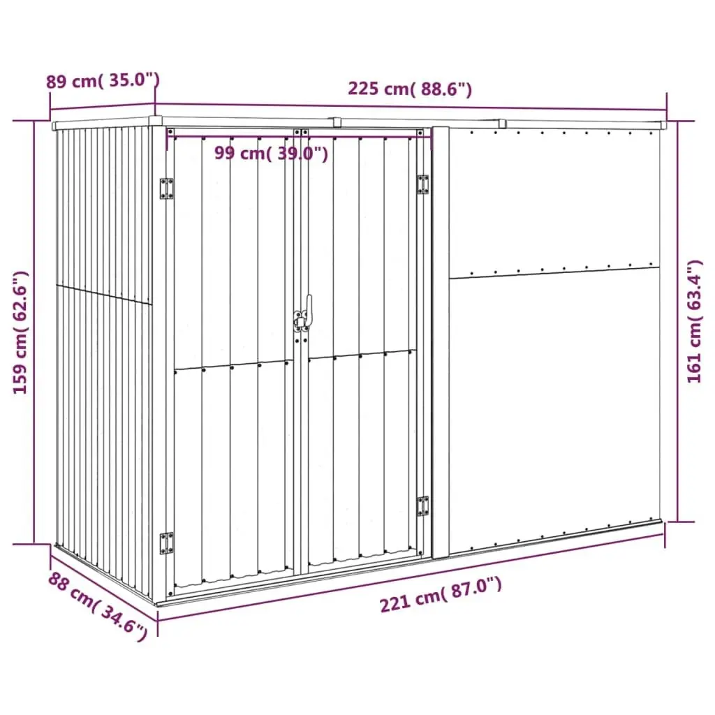 Garden Tool Shed Anthracite 225x89x161 cm Galvanised Steel 316215