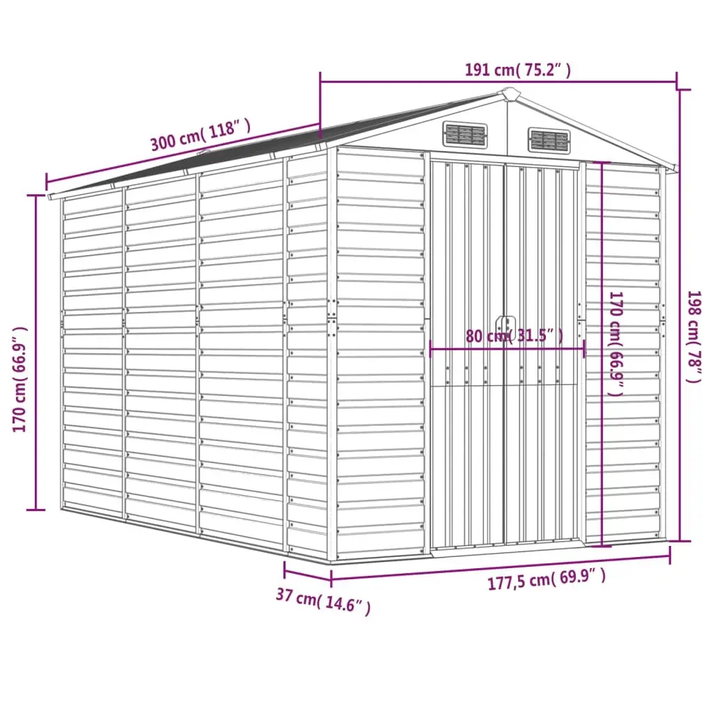 Garden Shed Green 191x300x198 cm Galvanised Steel 3188233