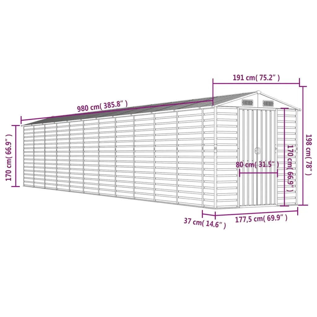 Garden Shed Green 191x980x198 cm Galvanised Steel 3188241