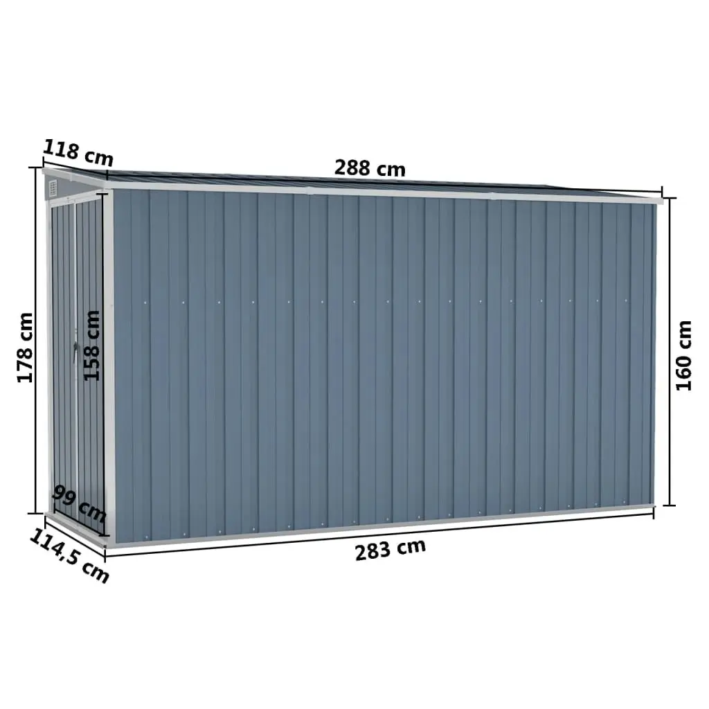 Wall-mounted Garden Shed Grey 118x288x178 cm Galvanised Steel 316226