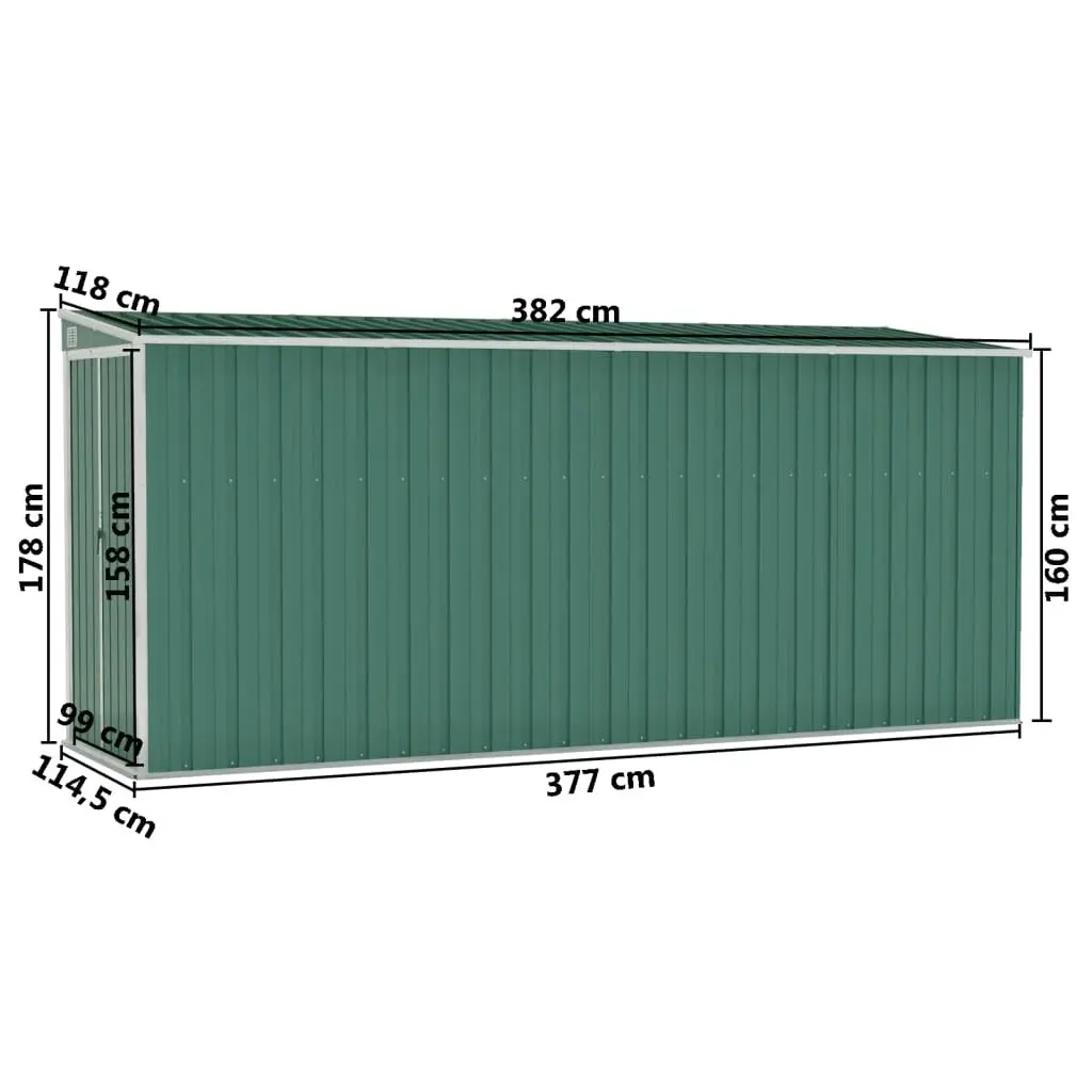 Wall-mounted Garden Shed Green 118x382x178 cm Galvanised Steel 316229