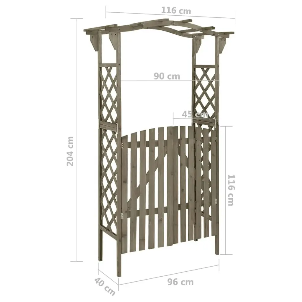 Pergola with Gate 116x40x204 cm Grey Solid Firwood 316393