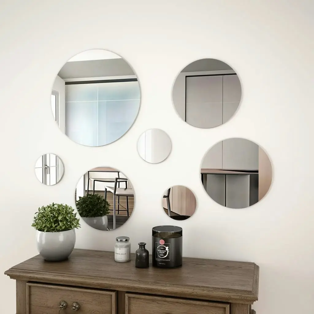 7 Piece Wall Mirror Set Round Glass 245692