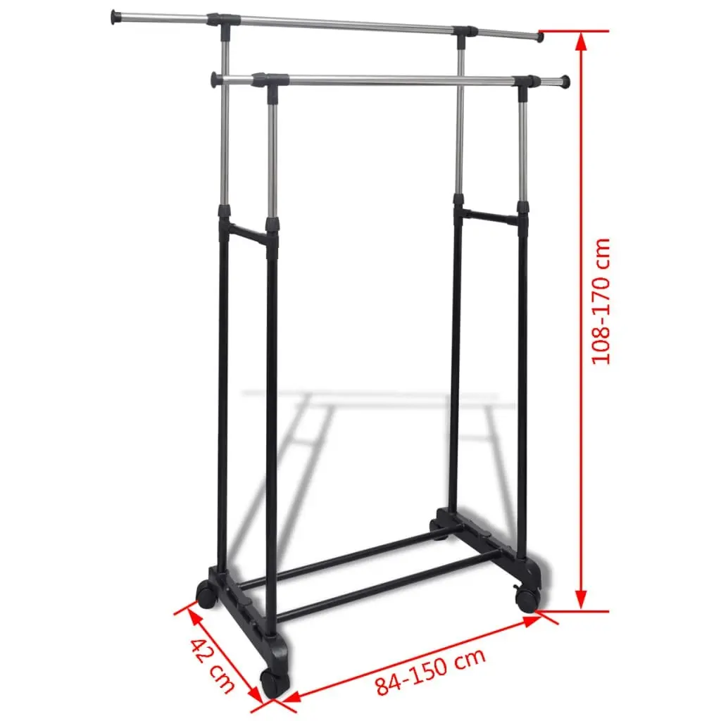 Adjustable Clothes Rack 4 Castors 2 Hanging Rails 50212