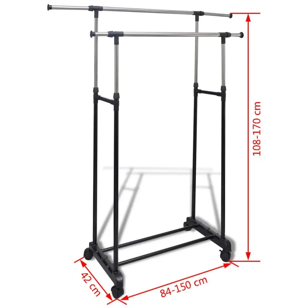 Adjustable Clothes Rack with 2 Hanging Rails 2 pcs 270182