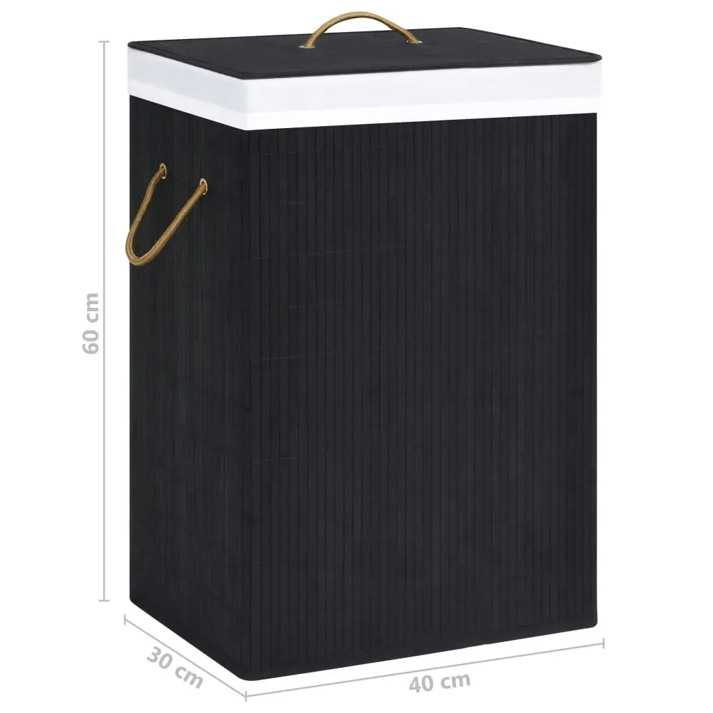 Bamboo Laundry Basket with 2 Sections Black 72 L 320745