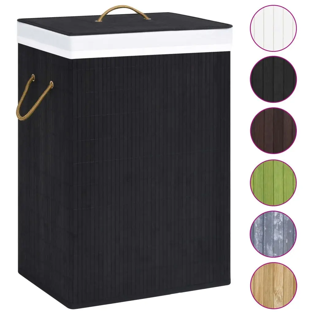 Bamboo Laundry Basket with 2 Sections Black 72 L 320745