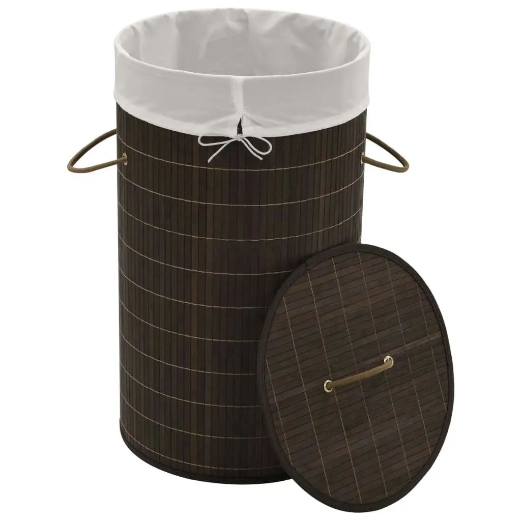 Bamboo Laundry Bin Round Dark Brown 242724