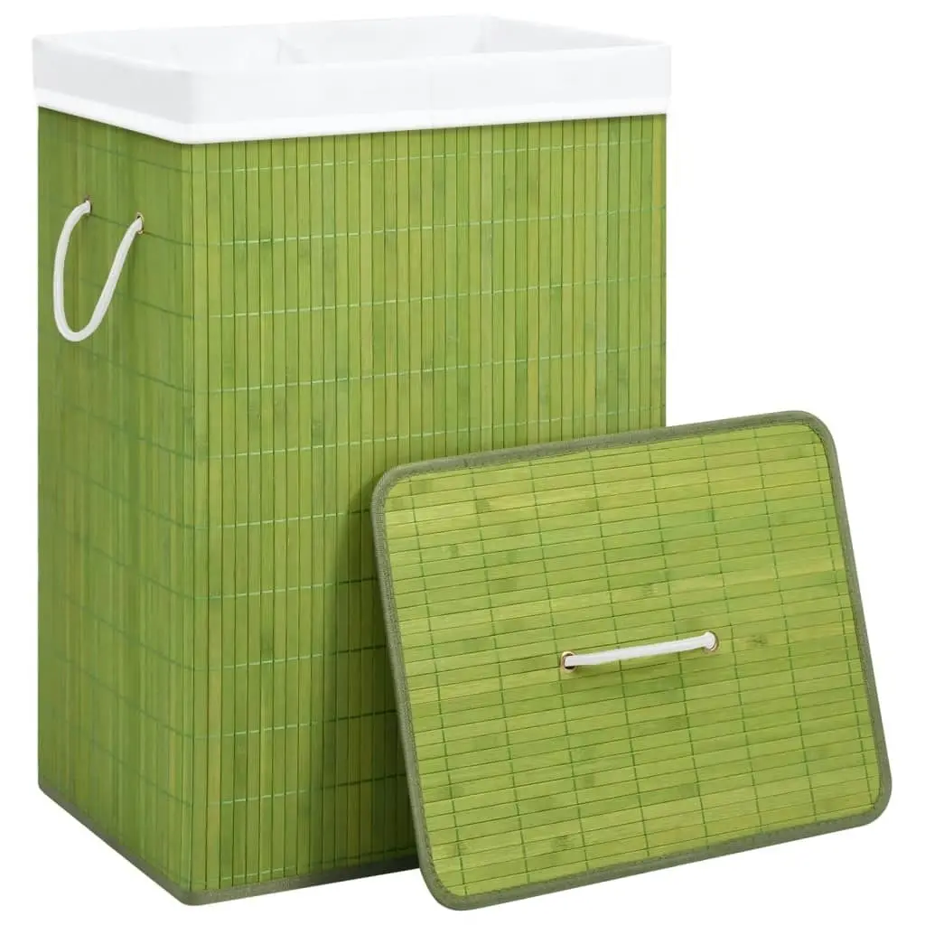 Bamboo Laundry Basket with 2 Sections Green 72 L 320749