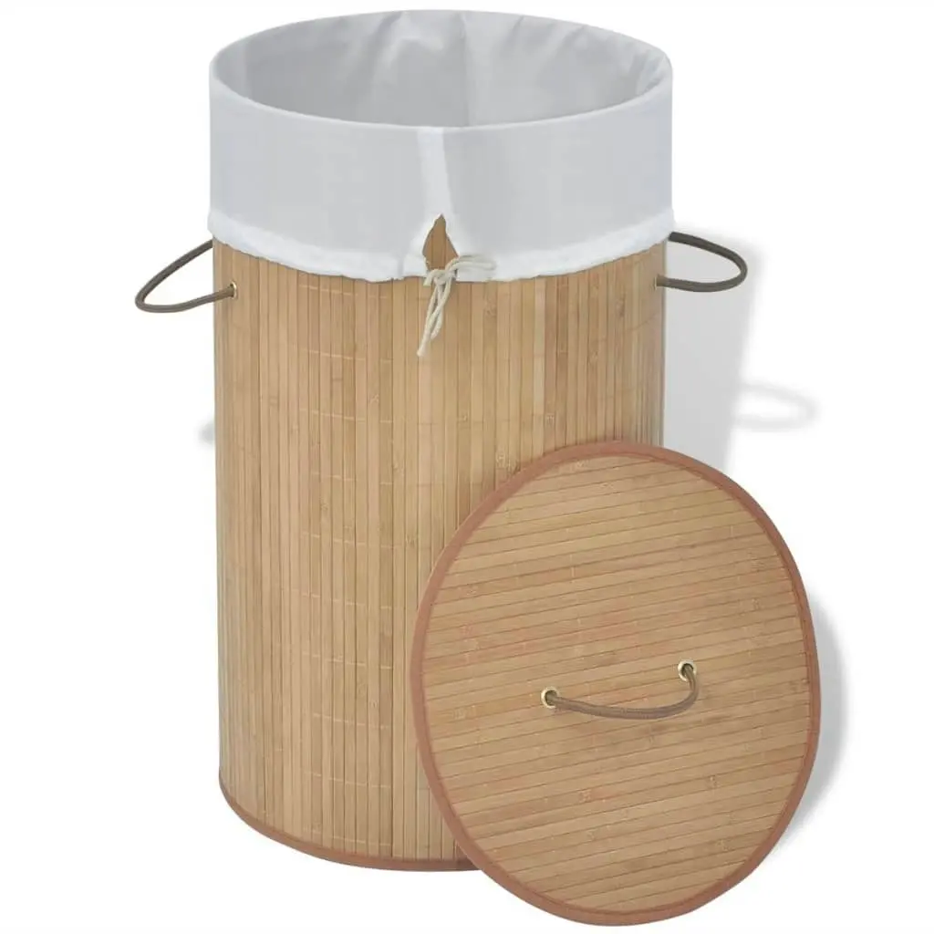 Bamboo Laundry Bin Round Natural 242723