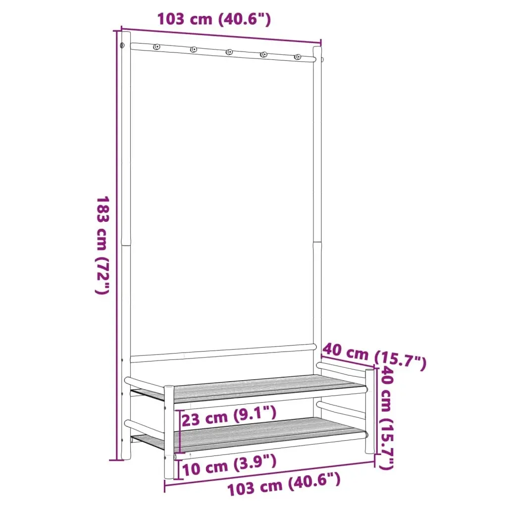 Clothes Rack with Shelves 103x40x183 cm Bamboo 368032