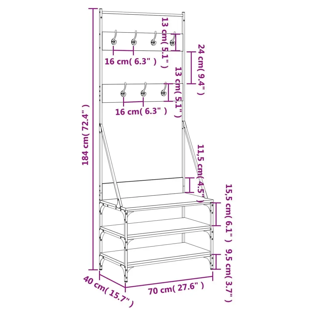 Clothes Rack with Shoe Storage Black 70x40x184 cm 837842