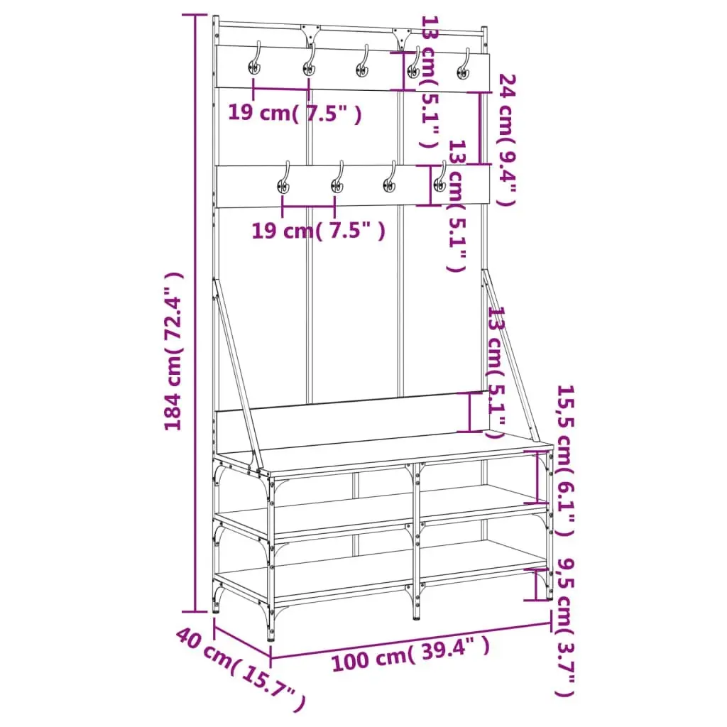 Clothes Rack with Shoe Storage Black 100x40x184 cm 837837