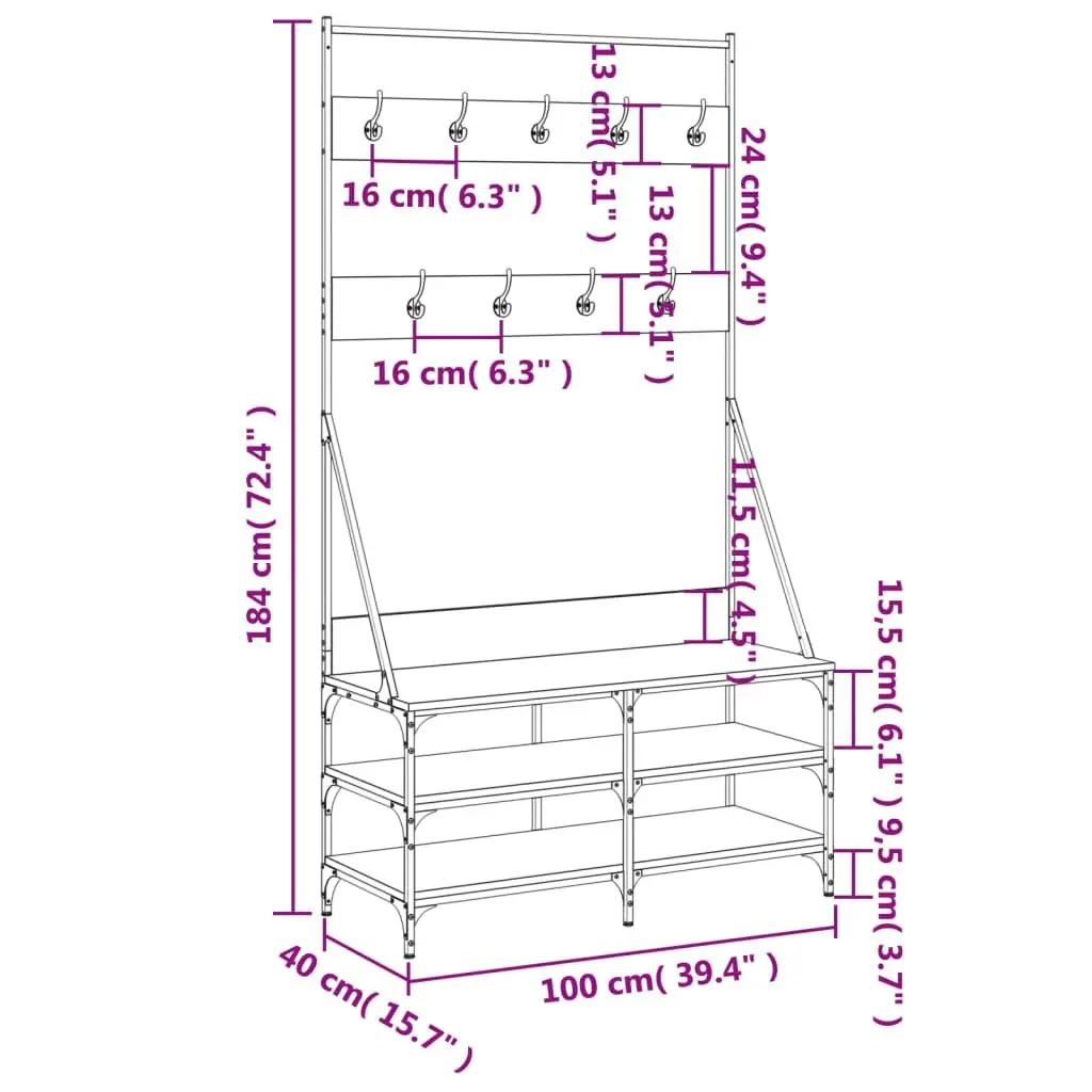 Clothes Rack with Shoe Storage Black 100x40x184 cm 837847