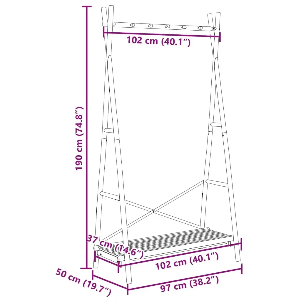 Clothes Rack with Shelf 102x50x190 cm Bamboo 368033