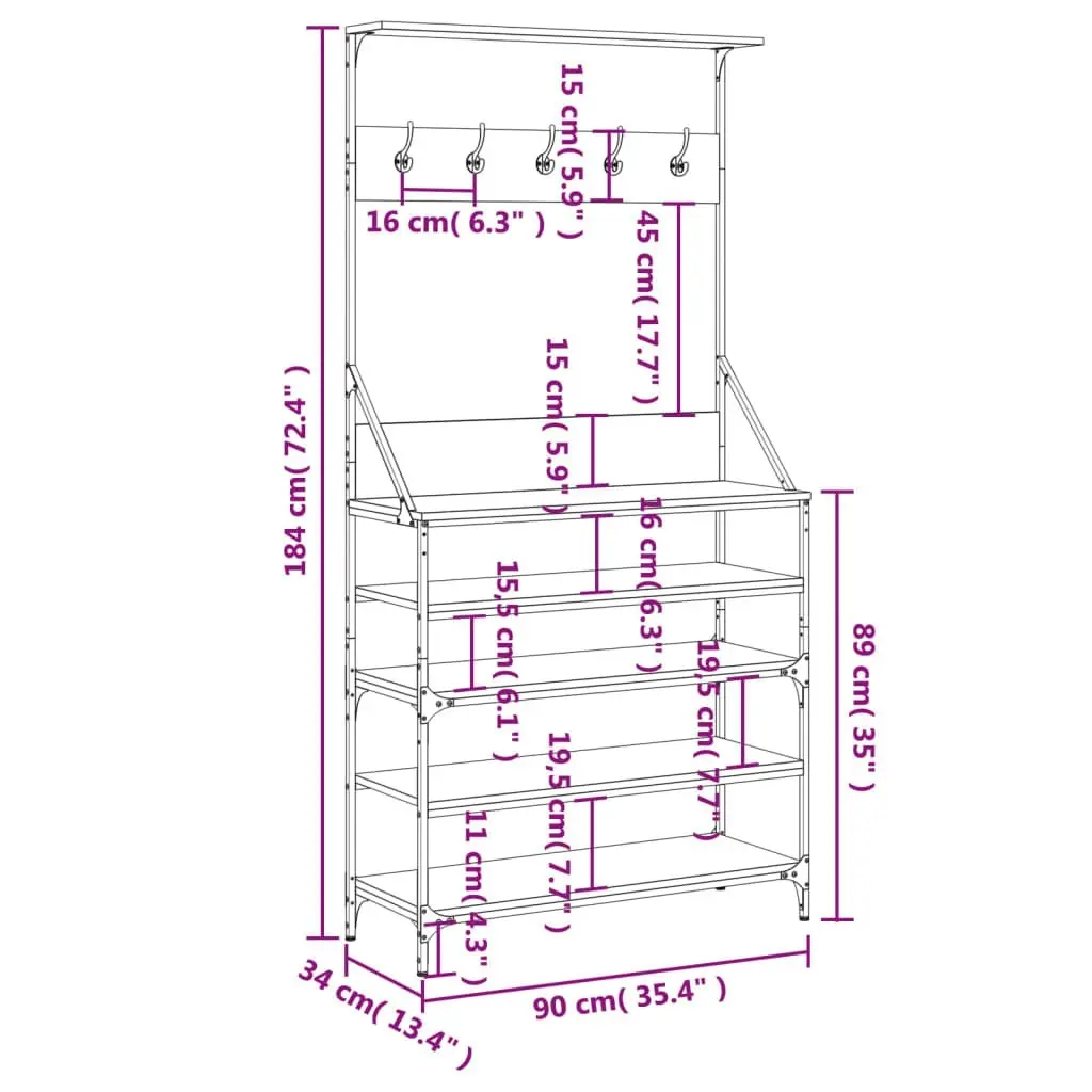 Clothes Rack with Shoe Storage Black 90x34x184 cm 837877