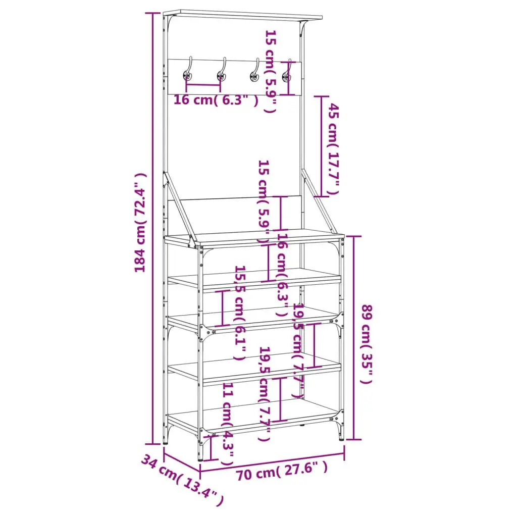 Clothes Rack with Shoe Storage Black 70x34x184 cm 837872