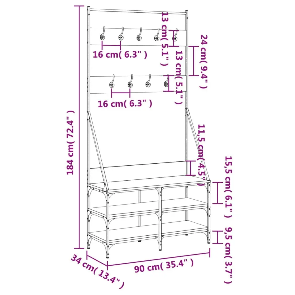 Clothes Rack with Shoe Storage Black 90x34x184 cm 837832