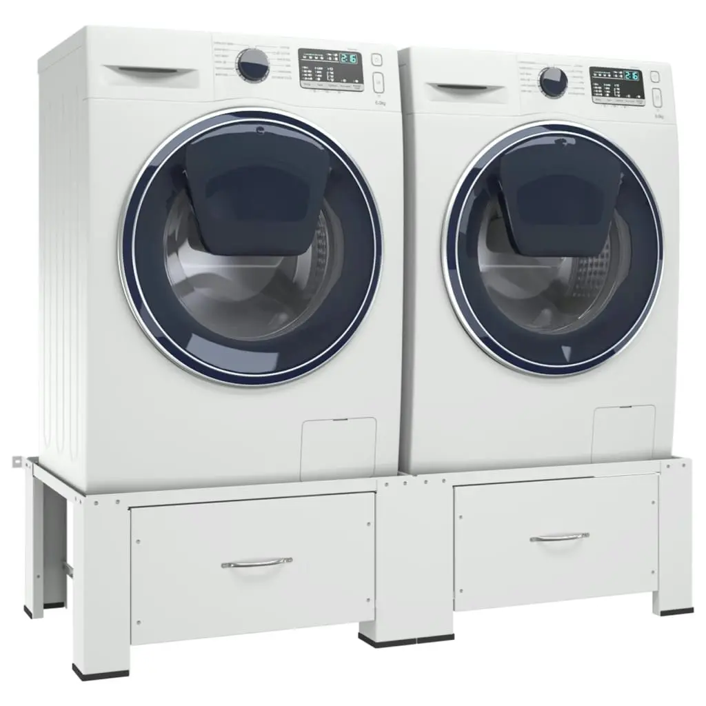 Double Washing and Drying Machine Pedestal with Drawers White 51195