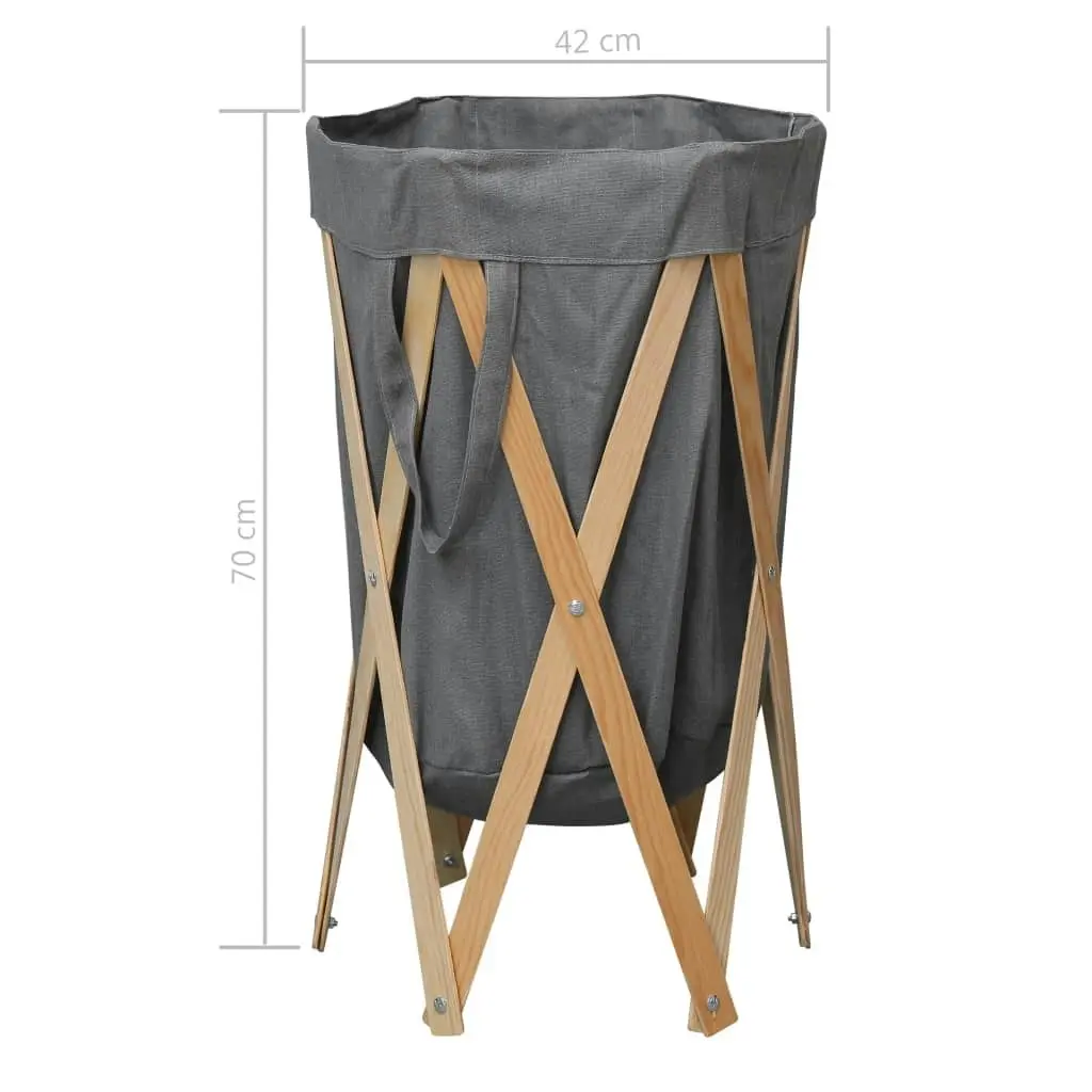 Folding Laundry Basket Grey Wood and Fabric 284228