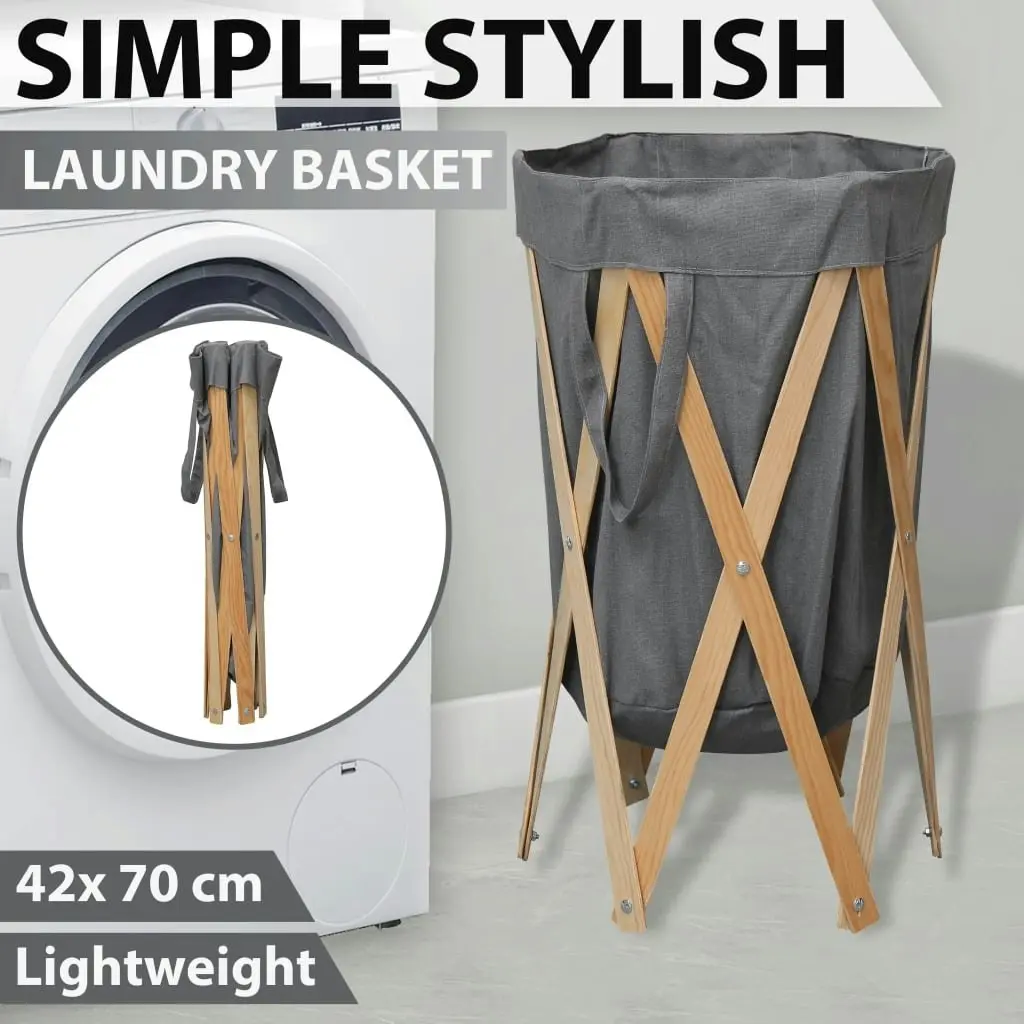 Folding Laundry Basket Grey Wood and Fabric 284228