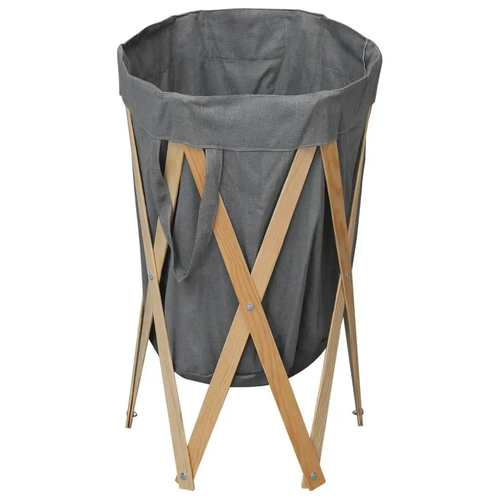 Folding Laundry Basket Grey Wood and Fabric 284228