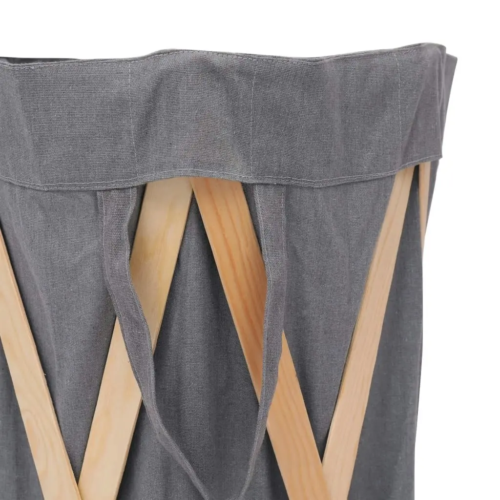 Folding Laundry Basket Grey Wood and Fabric 284228