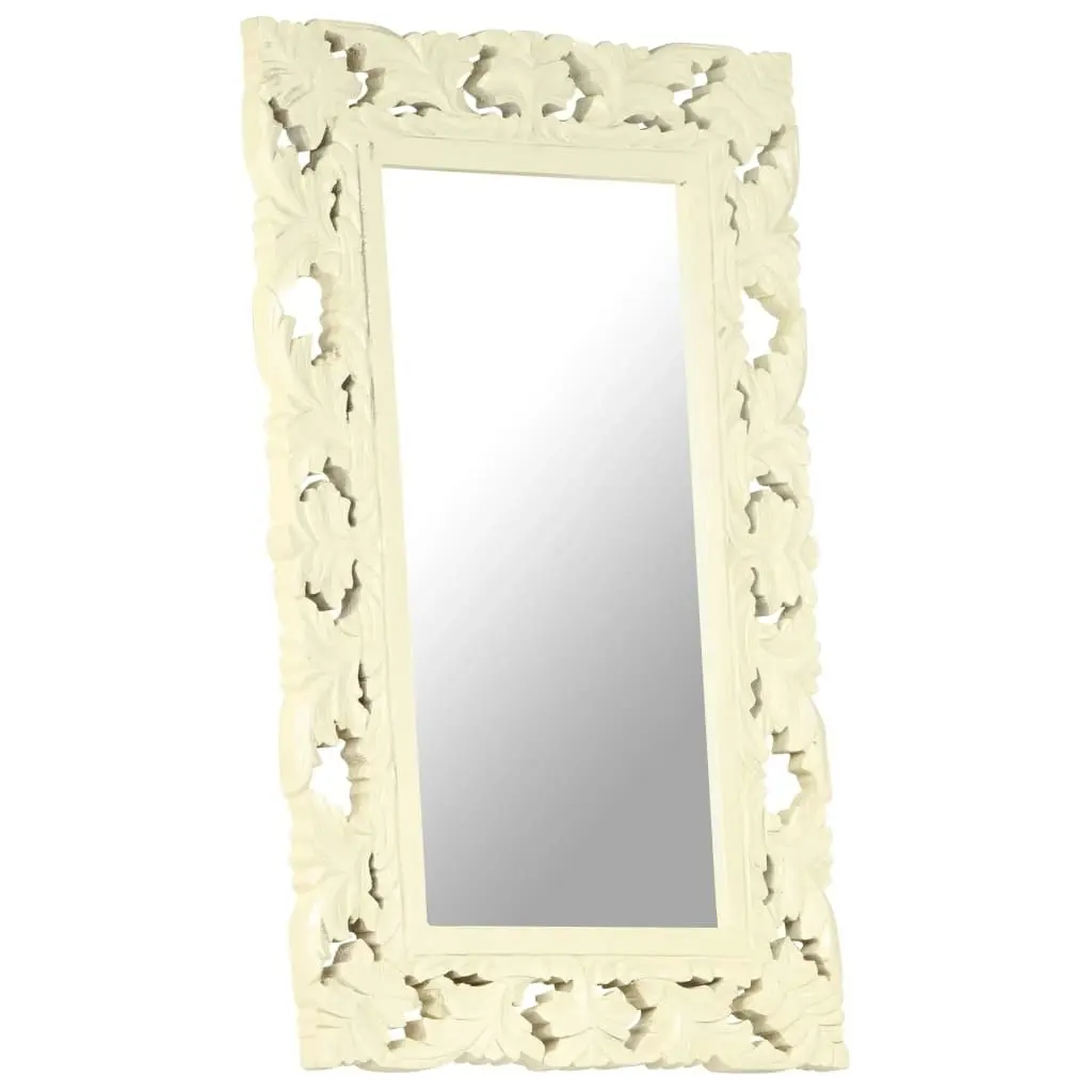 Hand Carved Mirror White 80x50 cm Solid Mango Wood 321642