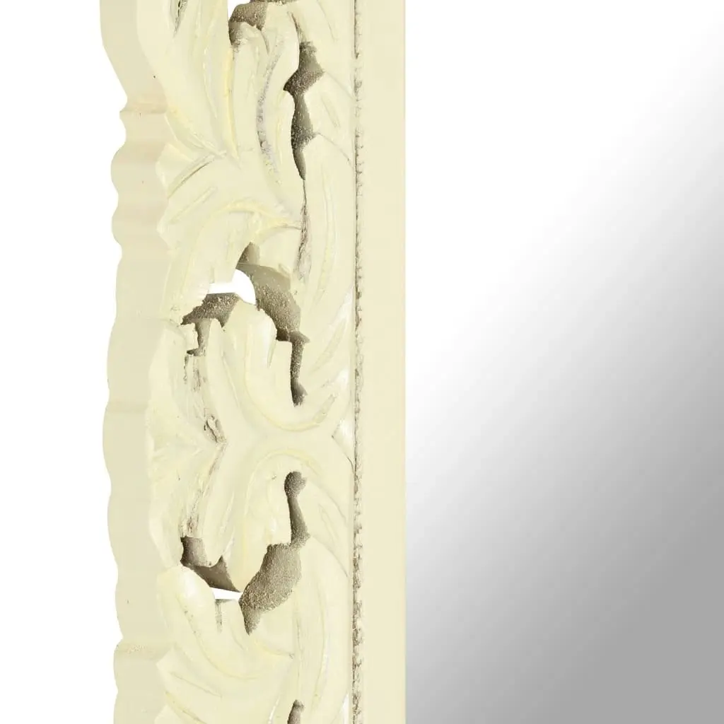 Hand Carved Mirror White 80x50 cm Solid Mango Wood 321642