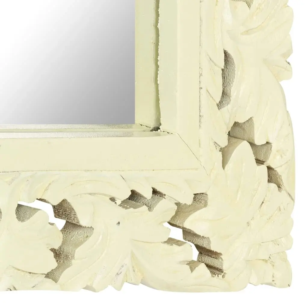 Hand Carved Mirror White 80x50 cm Solid Mango Wood 321642