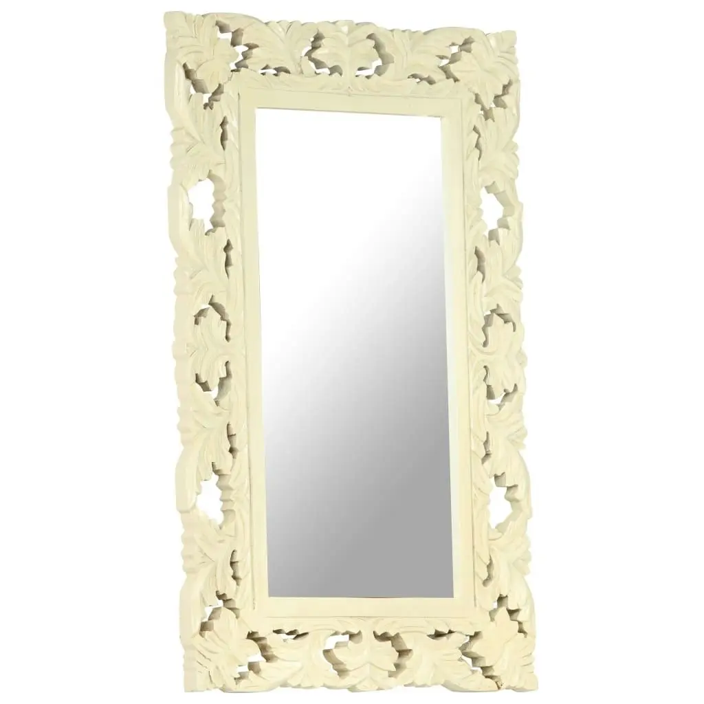 Hand Carved Mirror White 80x50 cm Solid Mango Wood 321642