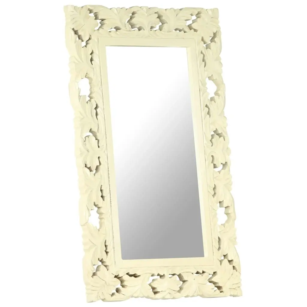 Hand Carved Mirror White 80x50 cm Solid Mango Wood 321642