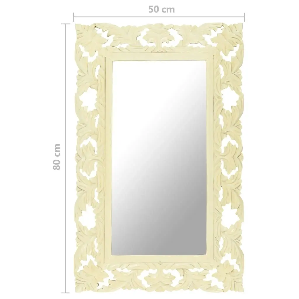 Hand Carved Mirror White 80x50 cm Solid Mango Wood 321642