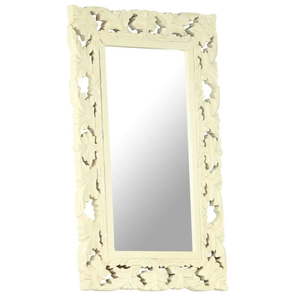 Hand Carved Mirror White 80x50 cm Solid Mango Wood 321642