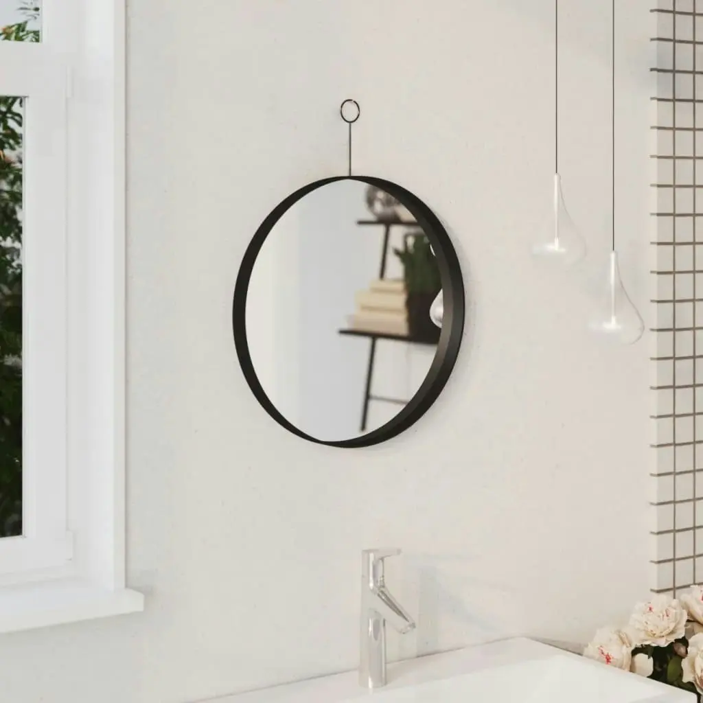 Hanging Mirror with Hook Black 40 cm 322308