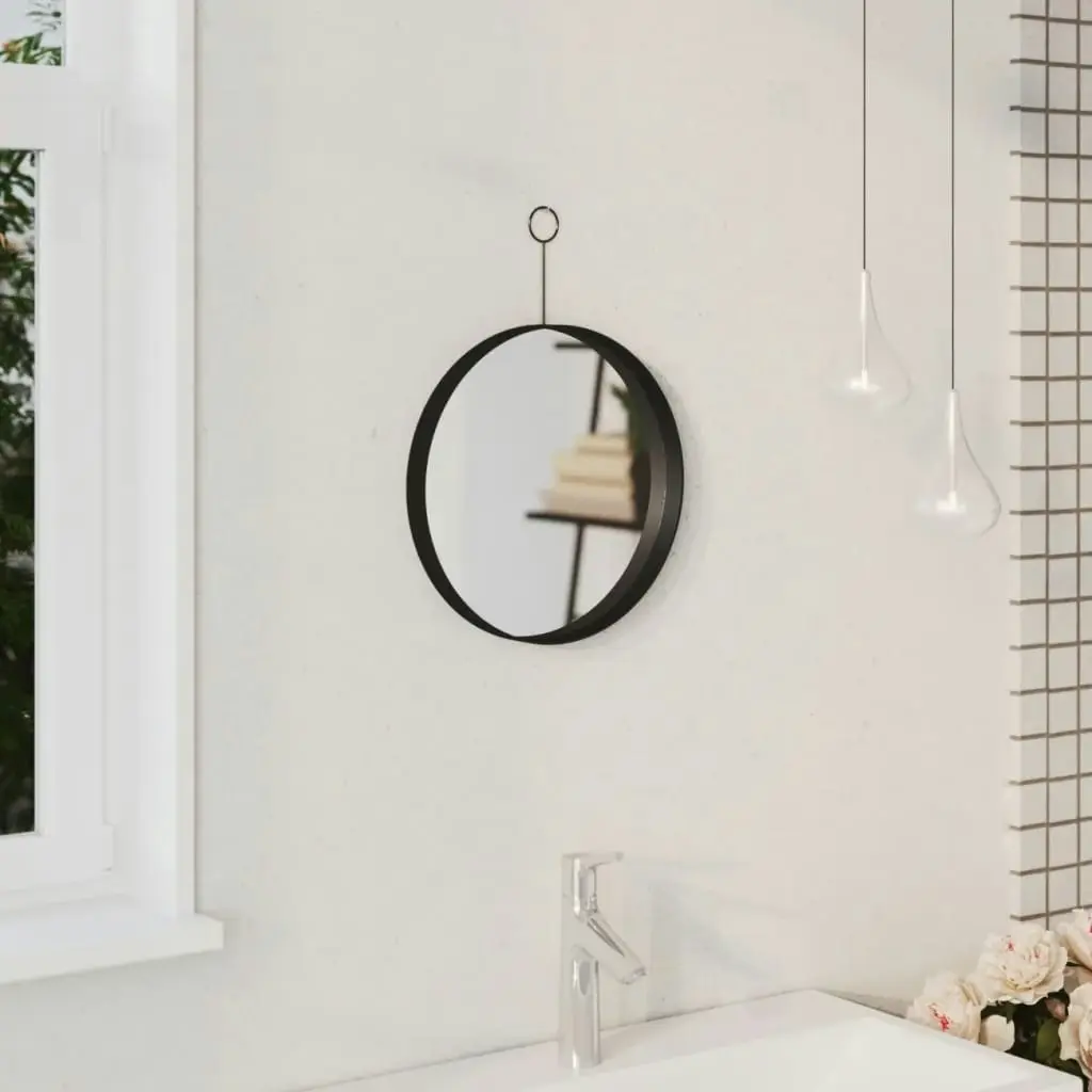 Hanging Mirror with Hook Black 30 cm 322307