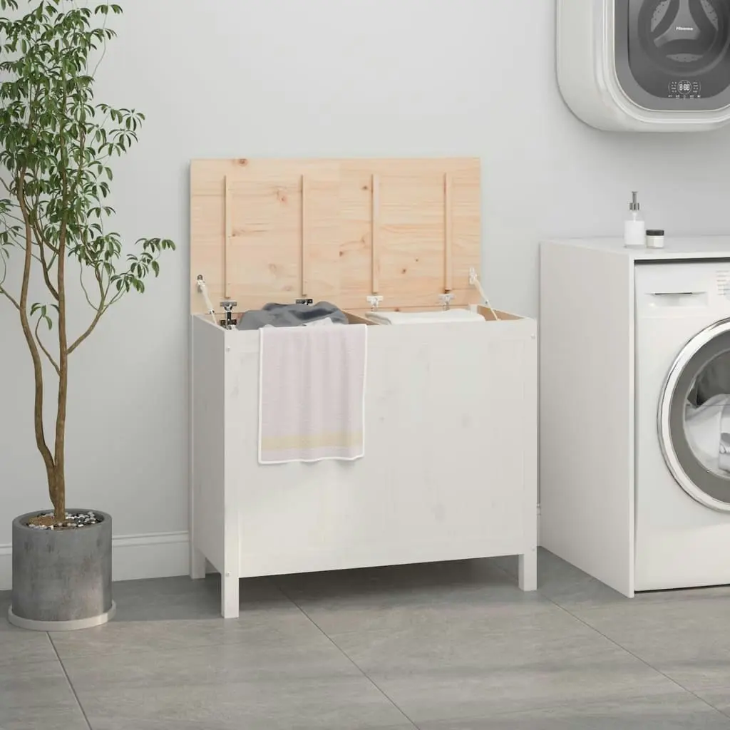 Laundry Box White 88.5x44x76 cm Solid Wood Pine 823580