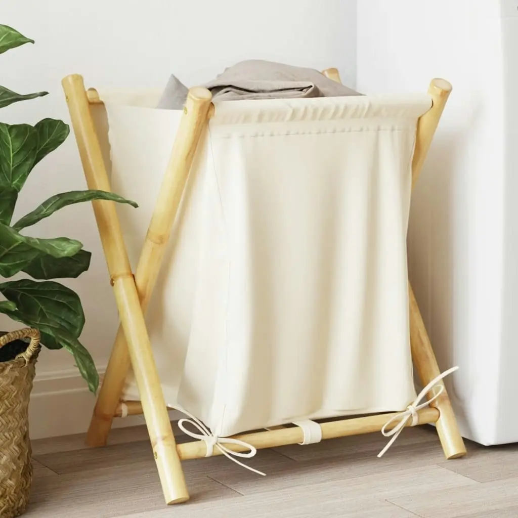 Laundry Basket Cream White 45x55x63.5 cm Bamboo 368035