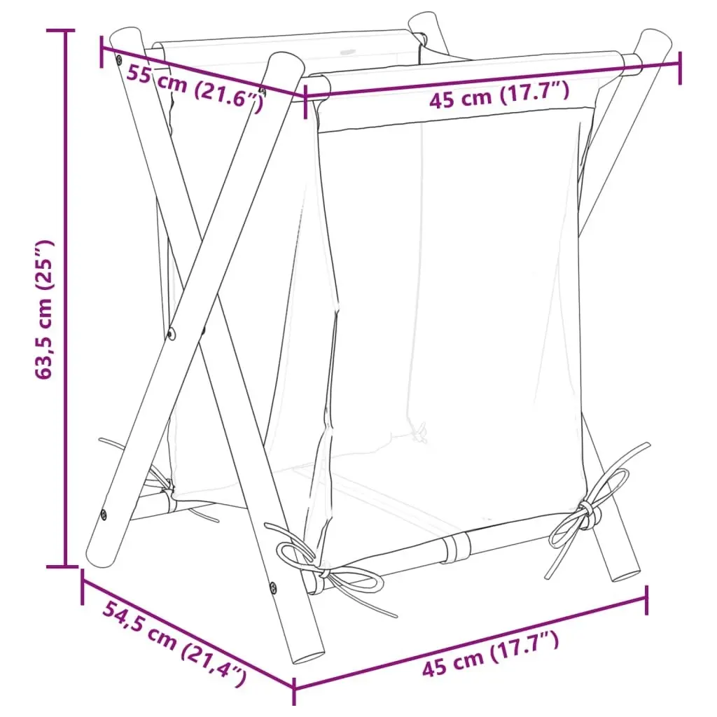 Laundry Basket Cream White 45x55x63.5 cm Bamboo 368035