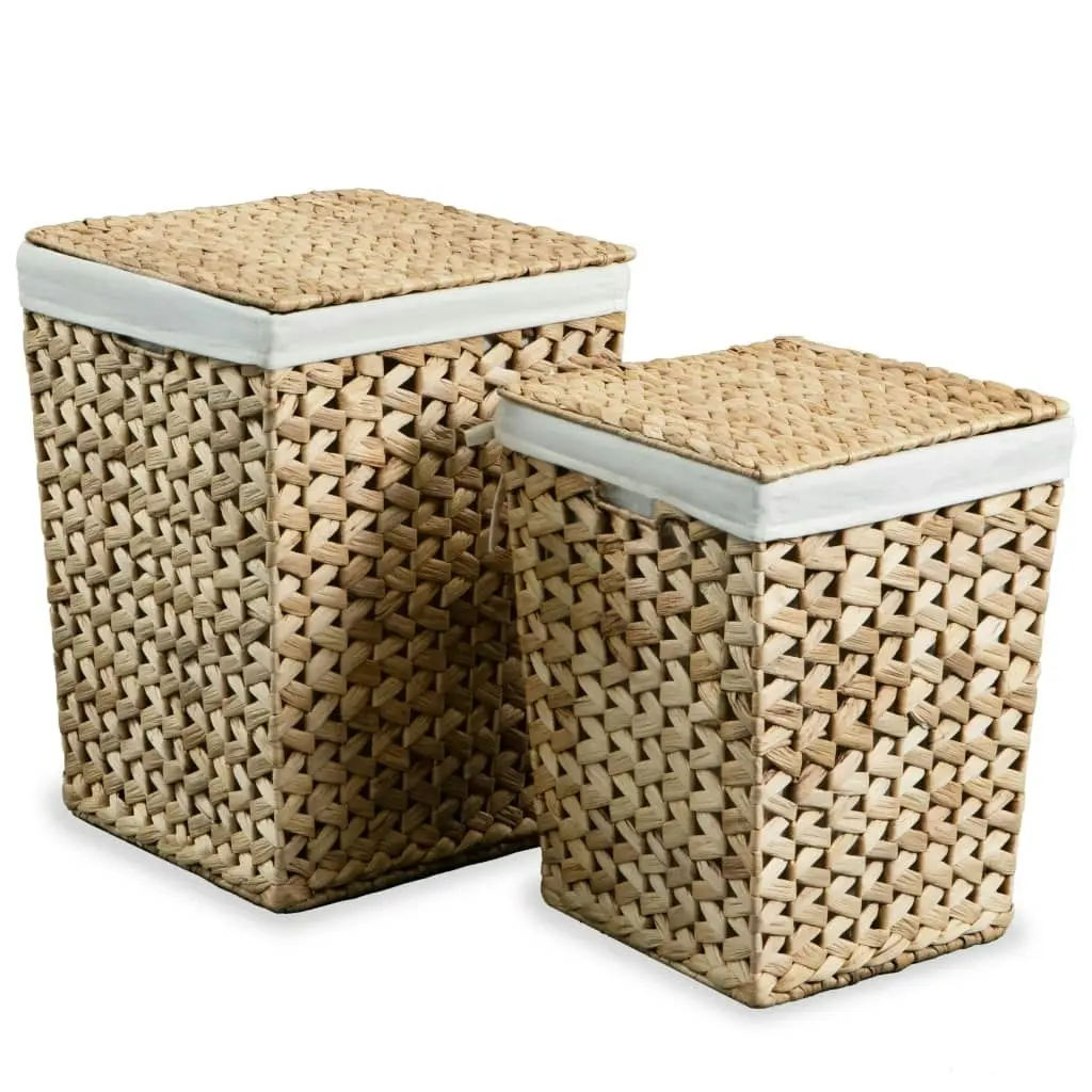 Laundry Basket Set 2 Pieces Water Hyacinth 245488