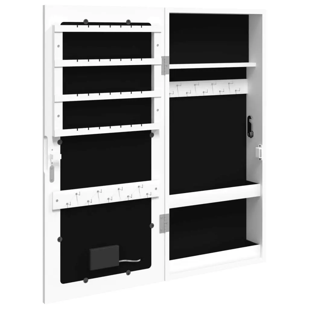 Mirror Jewellery Cabinet with LED Lights Wall Mounted White 353247