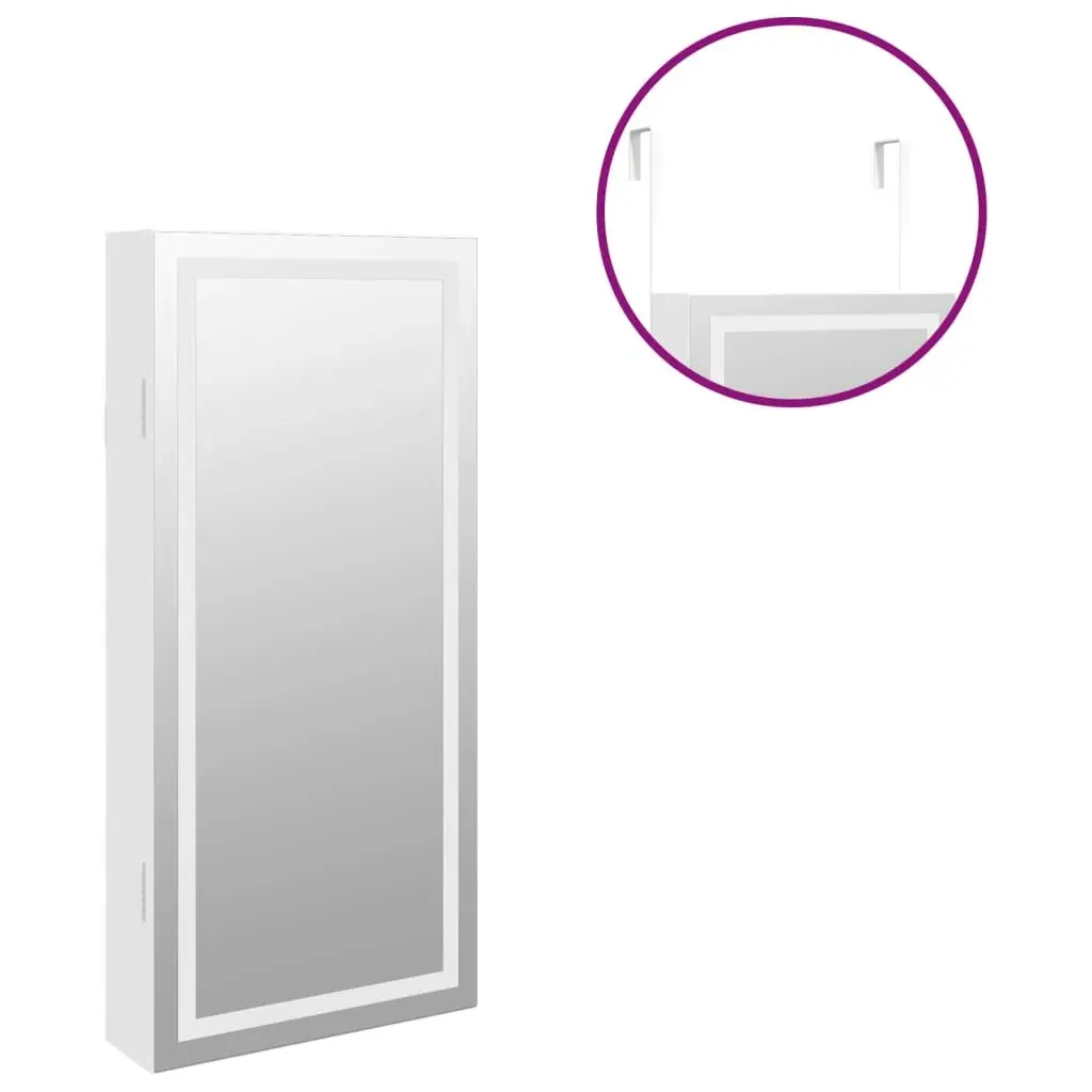 Mirror Jewellery Cabinet with LED Lights Wall Mounted White 353247