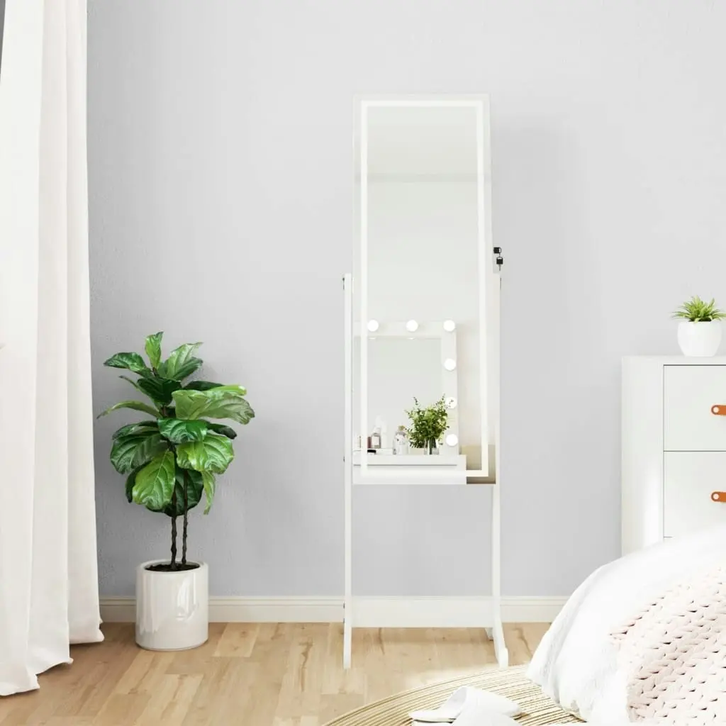 Mirror Jewellery Cabinet with LED Lights Free Standing White 353262