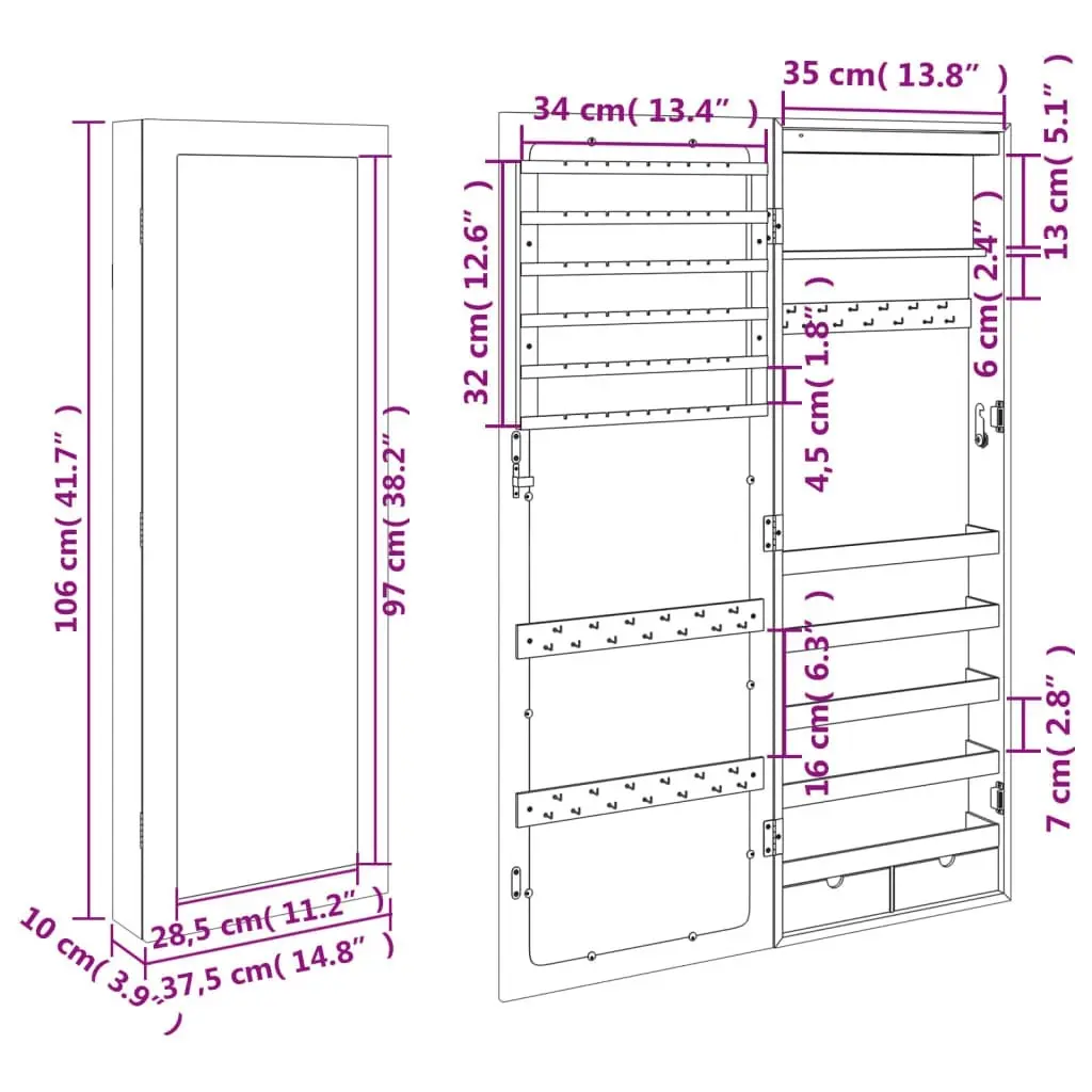 Mirror Jewellery Cabinet with LED Lights Wall Mounted White 353235